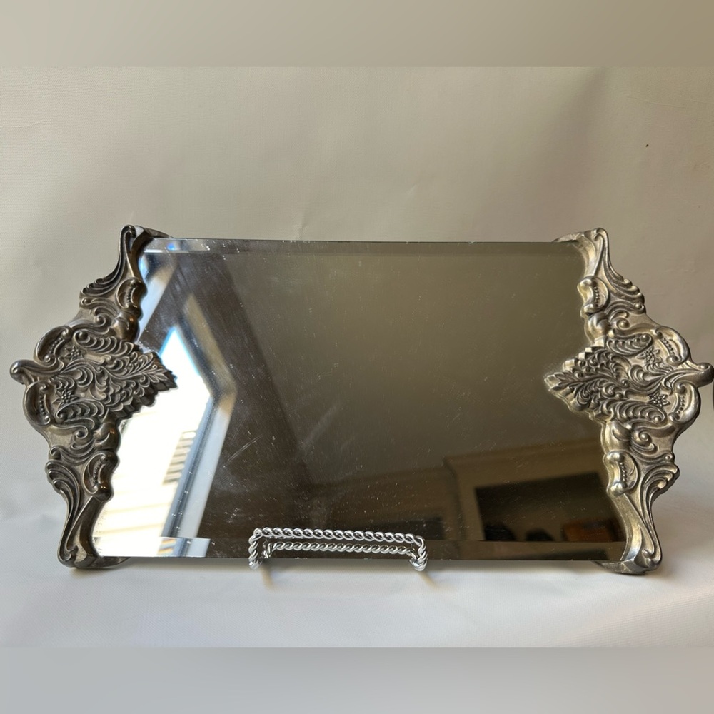 Vintage Godinger Silver Art Co Mirrored Tray with Silver Plated Handles